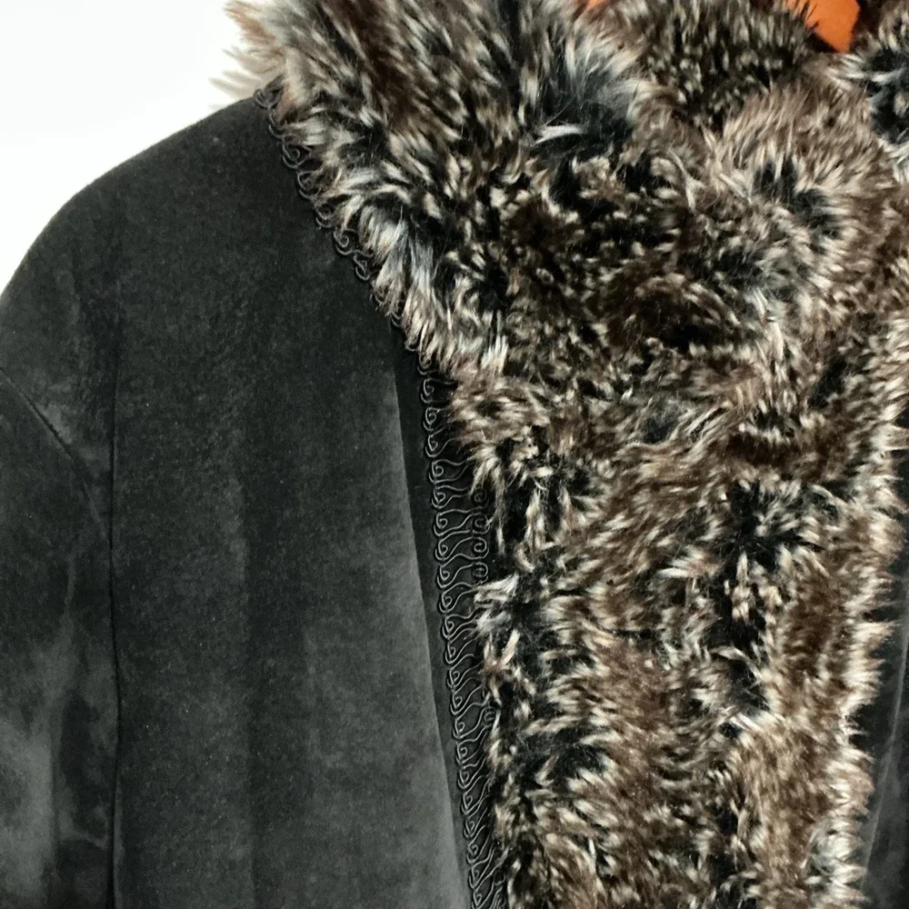 LNR Penny Lane Style Real Suede Leather, Faux Fur Coat, Black, XL, EUC - Picture 4 of 11